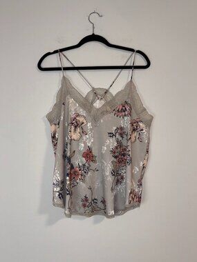 Lovestitch Satin Floral Lace Trim Spaghetti Strap Camisole Slip Top Sz L